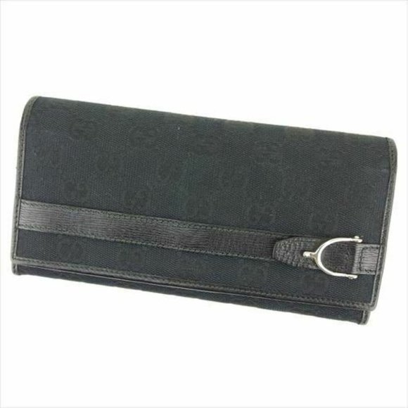 Gucci Long Wallet G logos Black Canvas leather Woman unisex Authentic Used L2647 - Picture 1 of 11